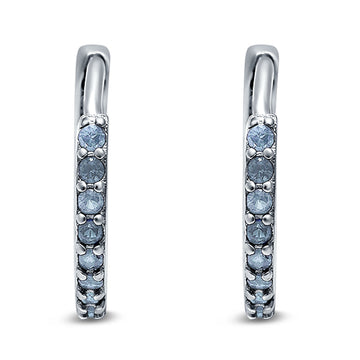 Half Eternity Hoop Earrings Round Simulated Aquamarine CZ 925 Sterling Silver (16mm)